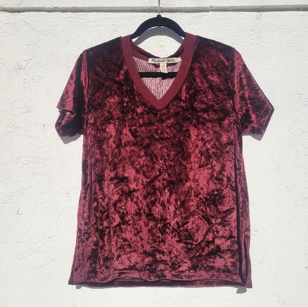 Anthropologie Michael Stars Vali Crushed Velvet Short Sleeve Tee Shirt Size S